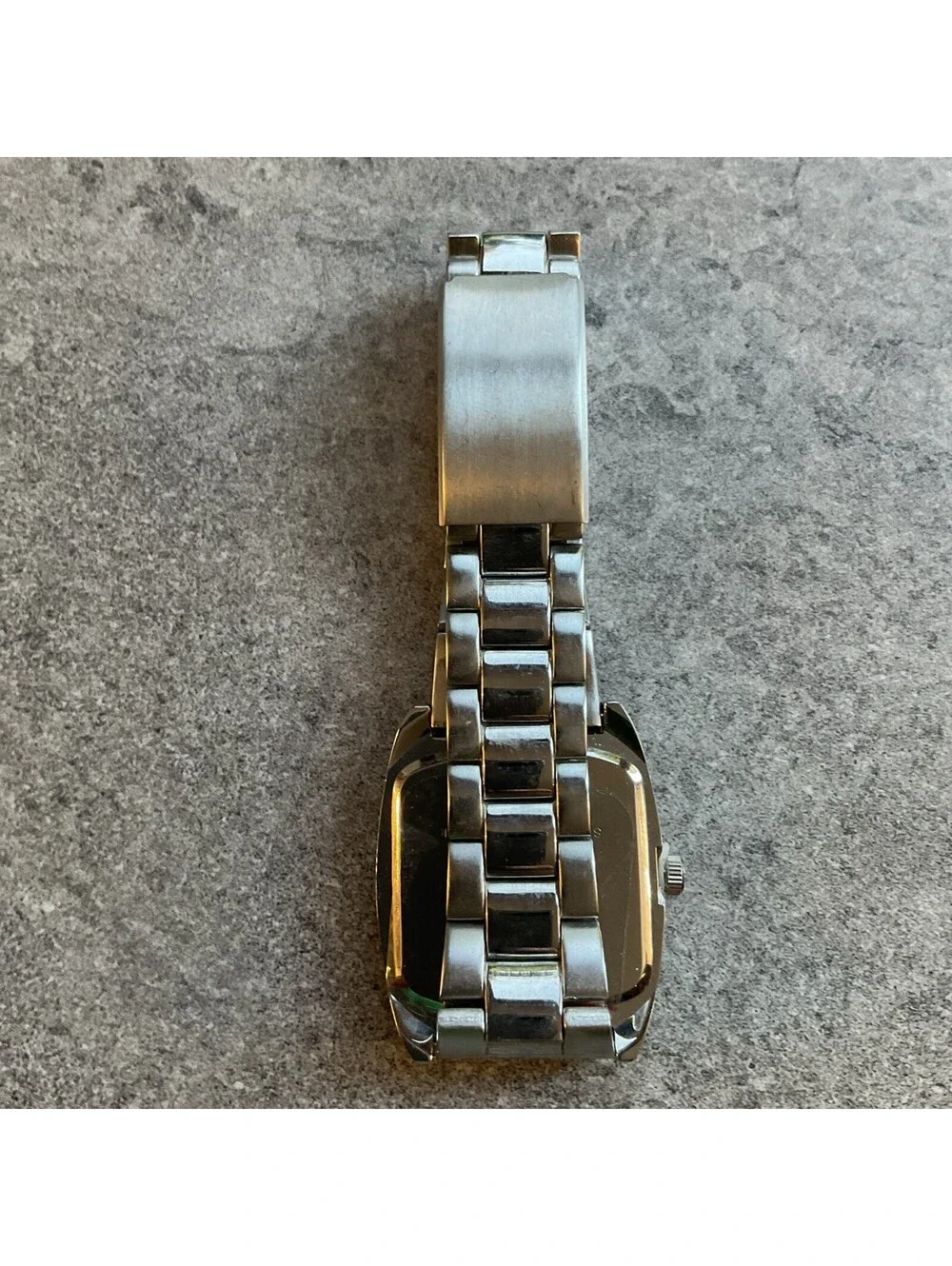Kenneth Cole Reaction Men's Tank Style Watch 36mm Silver Tone Case Black Dial ~E